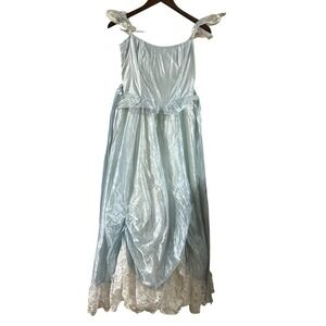 Gunne Sax Light Blue and Ivory Satin Prom Dress